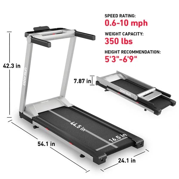 DeerRun Treadmills for Home, 3.5HP Folding Treadmill with Incline, 350 LBS Weight Capacity, Compact Portable Treadmill for Small Space Walking Jogging Running