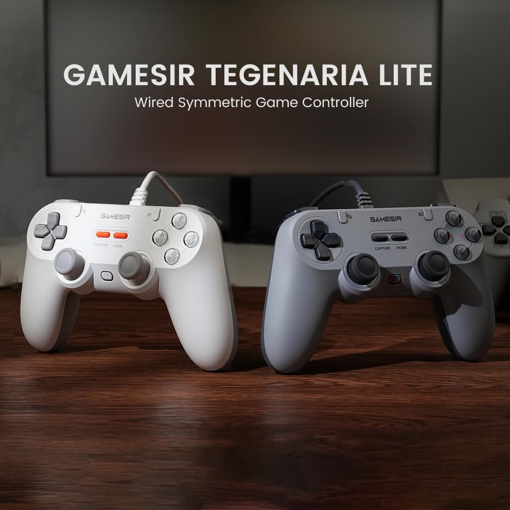 GameSir Tegenaria Lite Wired Game Controller For Switch, Android, iOS, PC, Steam With Retro 90s Design, Hall Effect Sticks, 1000Hz Polling Rate, Dual Rumble Motors, Mappable Back Buttons, Ultra-Low Latency, Ergonomic Design -Retro Gray