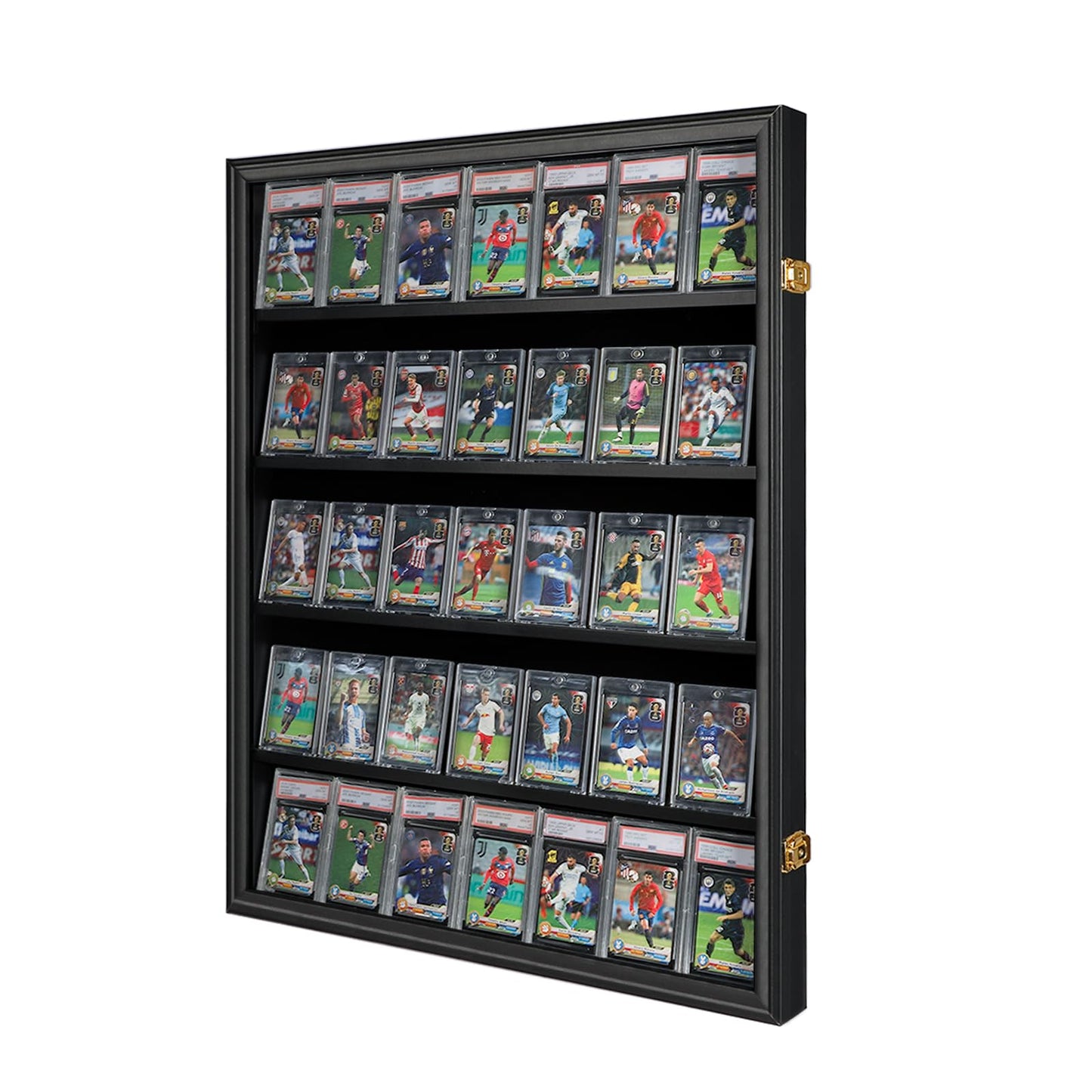 35 Graded Sports Card Display Case - Baseball Card Display Frame with UV Protection Clear View Lockable Wall Cabinet for Basketball Collectible Trading Card Black Finish