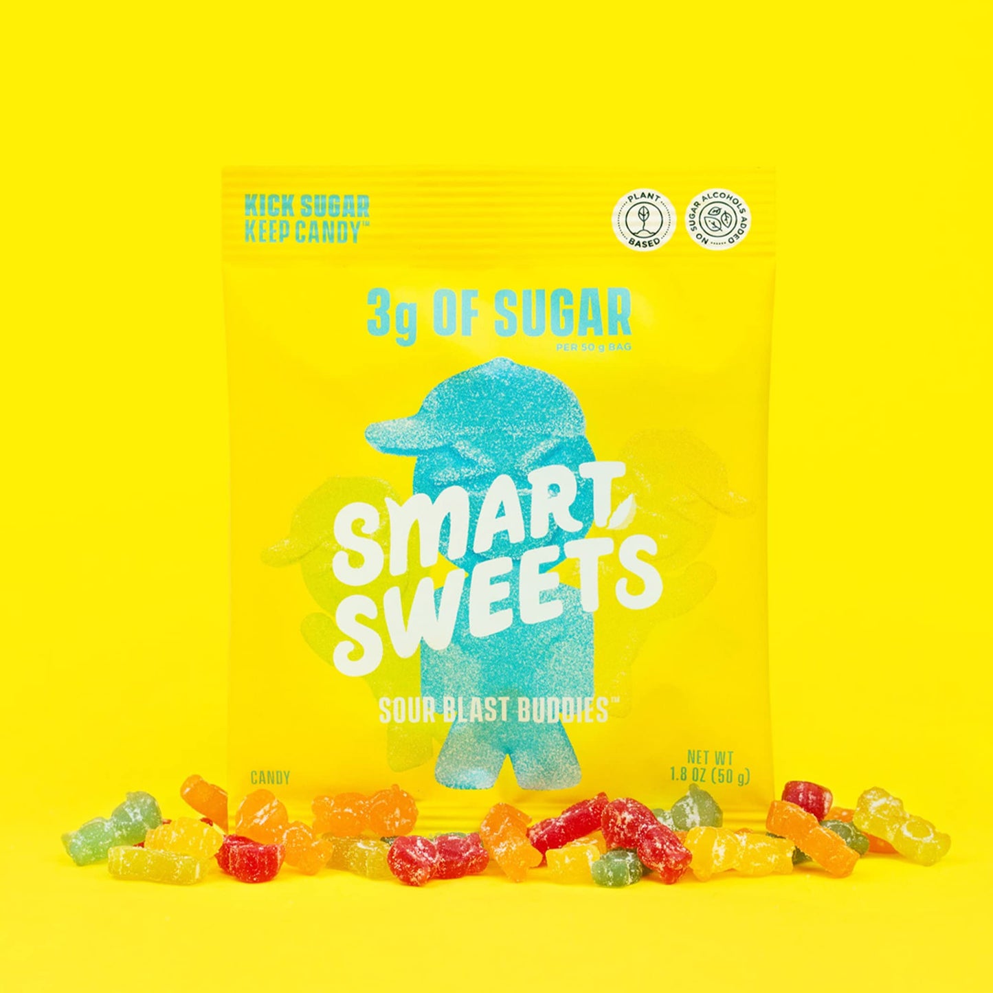 SmartSweets Sour Blast Buddies, Low Sugar Gummy Candy (3g), Low Calorie (130), Gluten-Free -1.8oz (Pack of 12) Packaging may vary