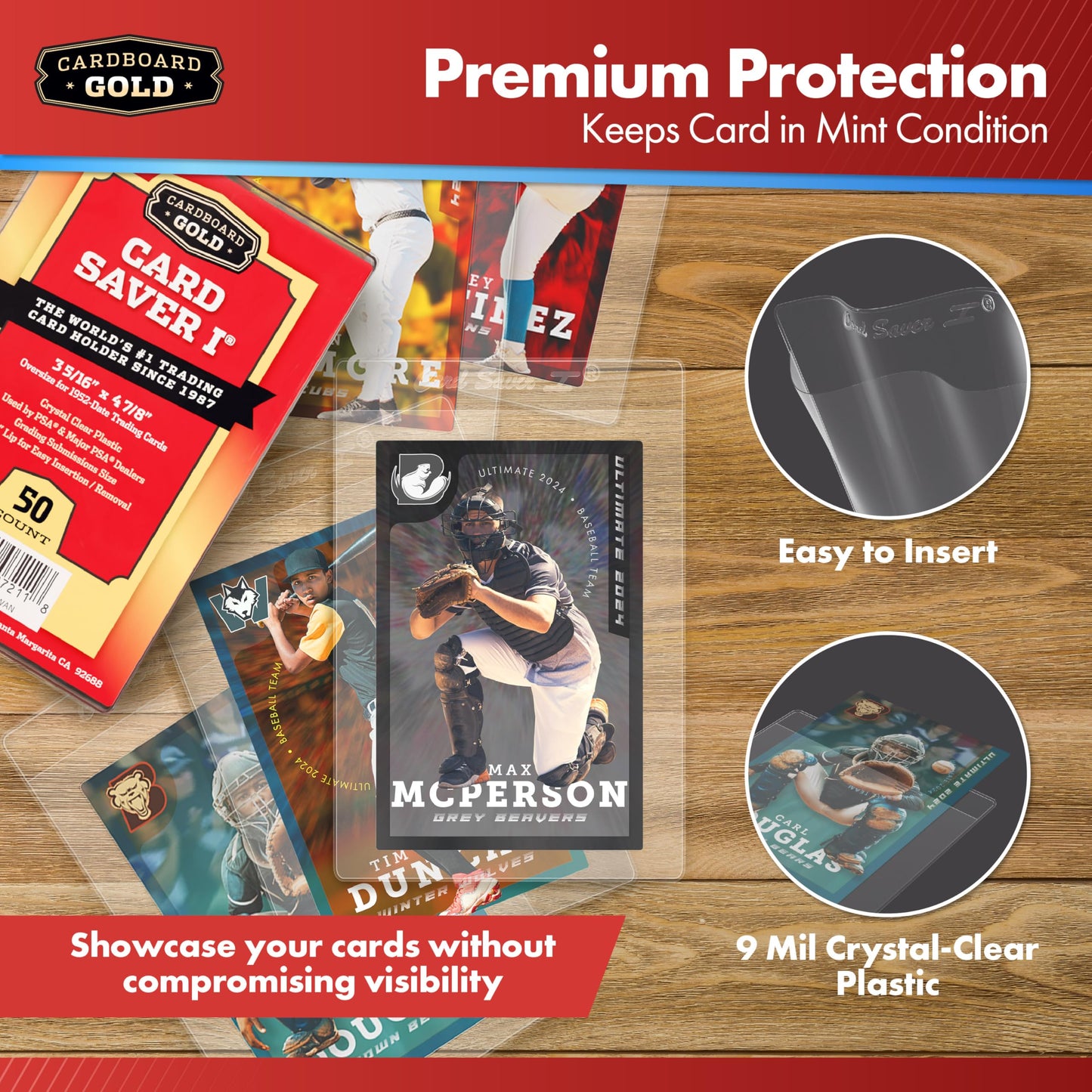 Cardboard Gold Card Saver 1-200 Count - Semi Rigid Card Holder, Trading Card Protectors - PSA-Approved Cardsaver for Baseball, Trading, Sports Cards - Card Sleeves, Binder, & Storage Box Compatible