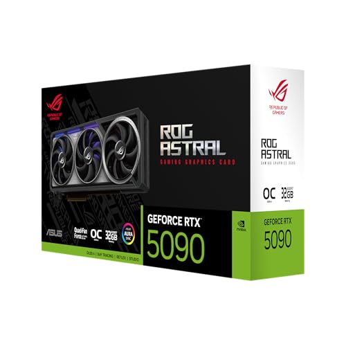 ASUS ROG Astral GeForce RTX™ 5090 OC Edition Gaming Graphics Card (PCIe® 5.0, 32GB GDDR7, HDMI®/DP 2.1, 3.8-Slot, 4-Fan Design, Axial-tech Fans, Patented Vapor Chamber, Phase-Change GPU Thermal pad)