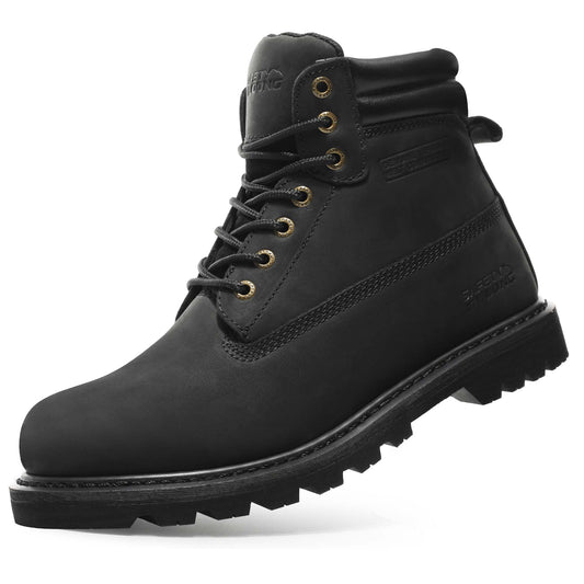 SAFETY LOONG Black Mens Work Boots Waterproof Soft Toe Non Slip Comfortable Leather Boots 10