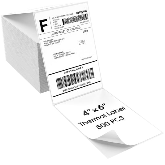 MaxGear 4" x 6" Direct Thermal Labels, 500 Fanfold Labels, for Shipping & Mailing, Perforated White, Commercial Grade with Permanent Adhesive, Compatible with Most Thermal Printers,1 Stack