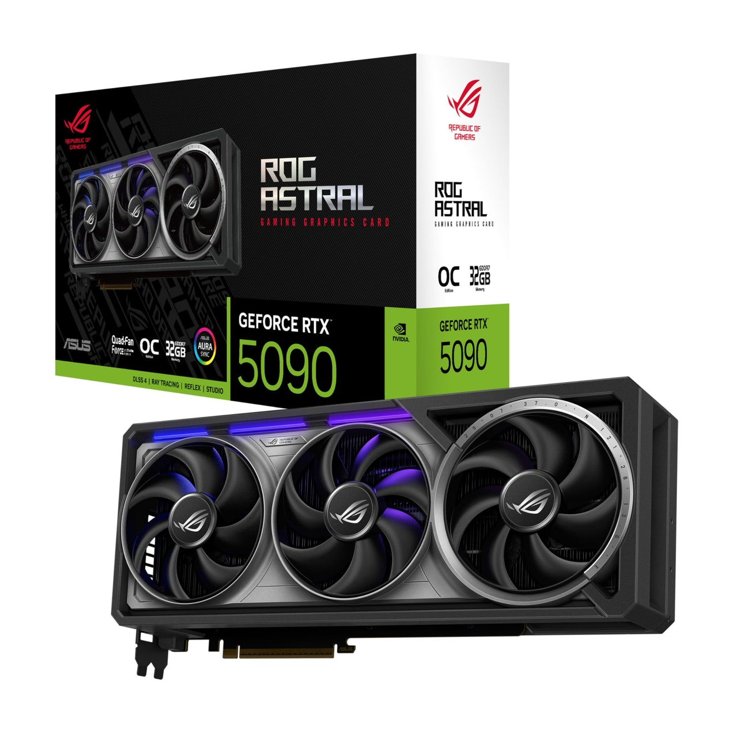 ASUS ROG Astral GeForce RTX™ 5090 OC Edition Gaming Graphics Card (PCIe® 5.0, 32GB GDDR7, HDMI®/DP 2.1, 3.8-Slot, 4-Fan Design, Axial-tech Fans, Patented Vapor Chamber, Phase-Change GPU Thermal pad)