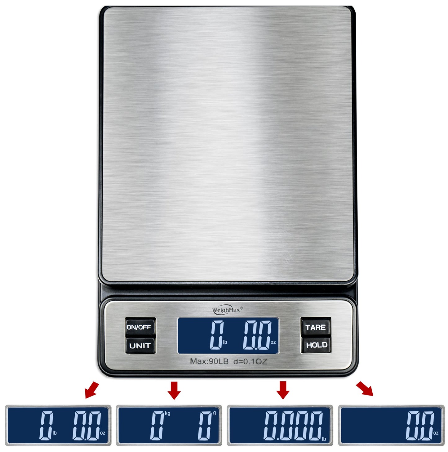 Weighmax W-2809 90 LB X 0.1 OZ Durable Stainless Steel Digital Postal Scale, Shipping Scale With AC adapter, 1 Pack