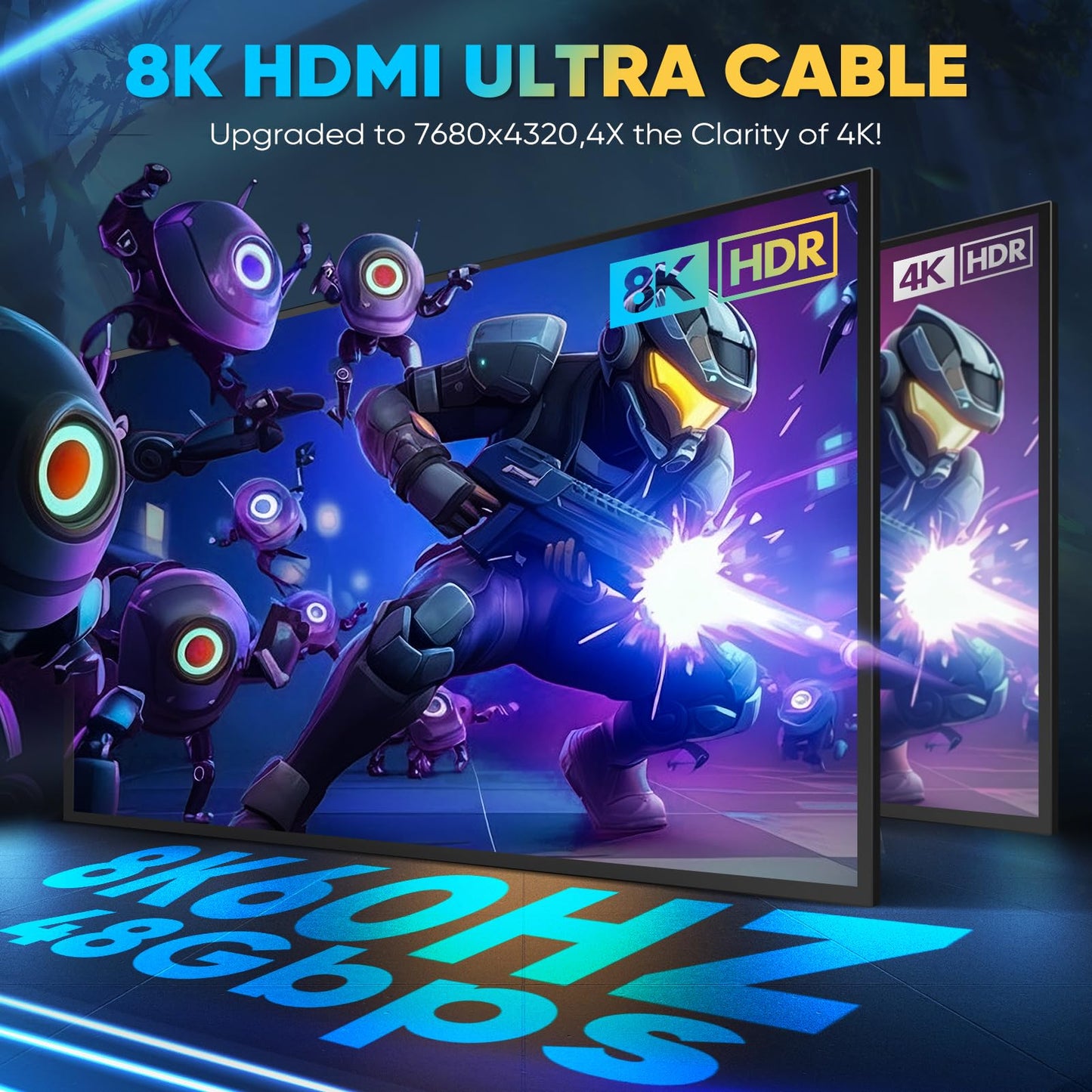 10K 8K HDMI 2.1 Cable - 3.3FT/1M Ultra HD Cable High-Speed Lead 48Gbps - Professional Heavy Duty Braided Cord - Multiple Size Options (1.5FT-25FT) - 4K@120Hz, 8K@60Hz, HDR, DTS:X, HDCP 2.2/2.